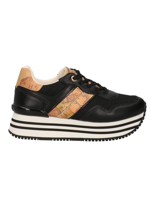 Sneakers Platform lurex e mappa geo Nero