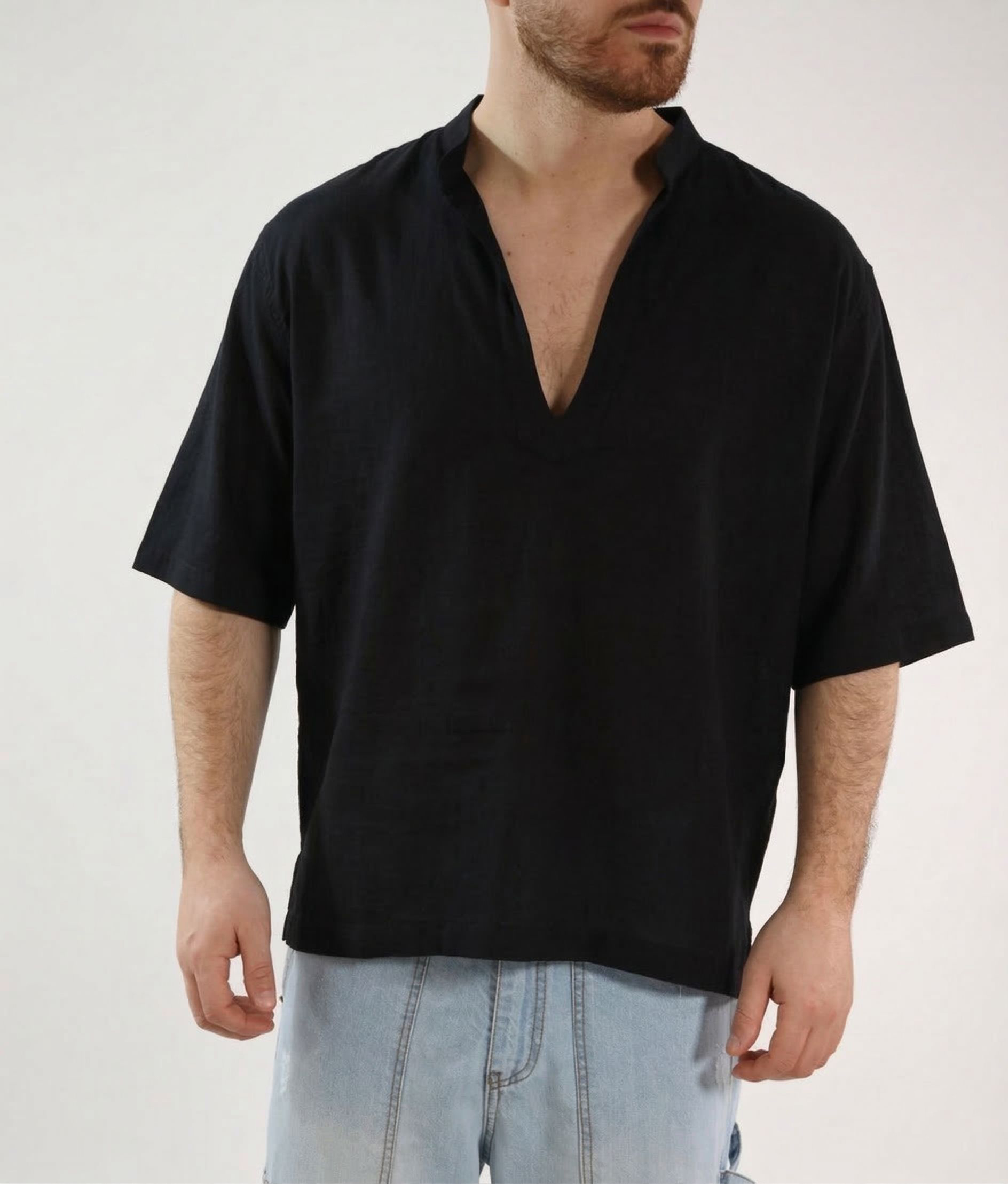 Over D Camicia OE1S2S6C70 SCOLLO V BOXY FIT Nero