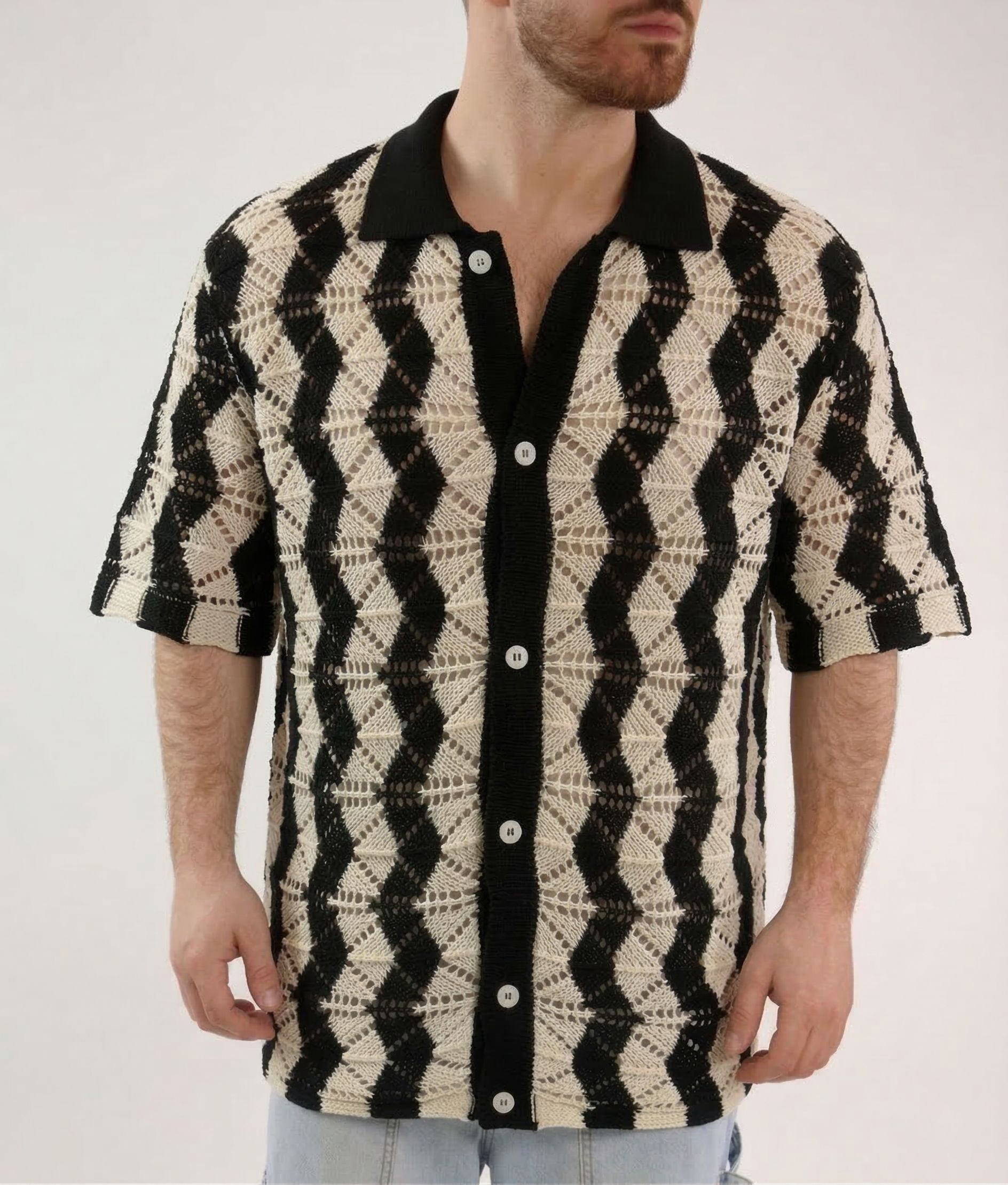 Over D Camicia OE1S2S6M44 APERTA STRUTTURATA Bianco Nero 