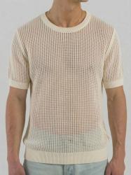 Over D T-shirt OC1S2S6M51 PARICOLLO TRAFORATA Bianco Panna