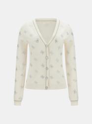 Guess Cardigan W6GR18Z0605 LS VN 4G RHINESTONES  Bianco Panna