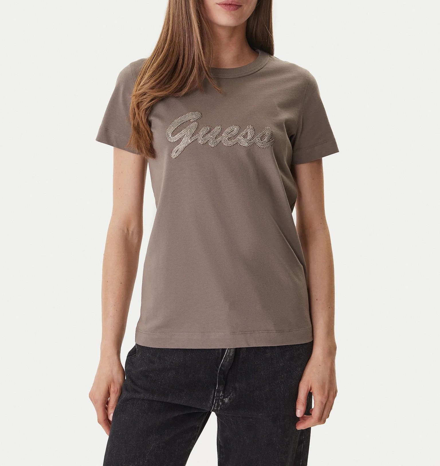 Guess T-shirt W6GI08K3023 SS CN 3D SCRIPT Marrone