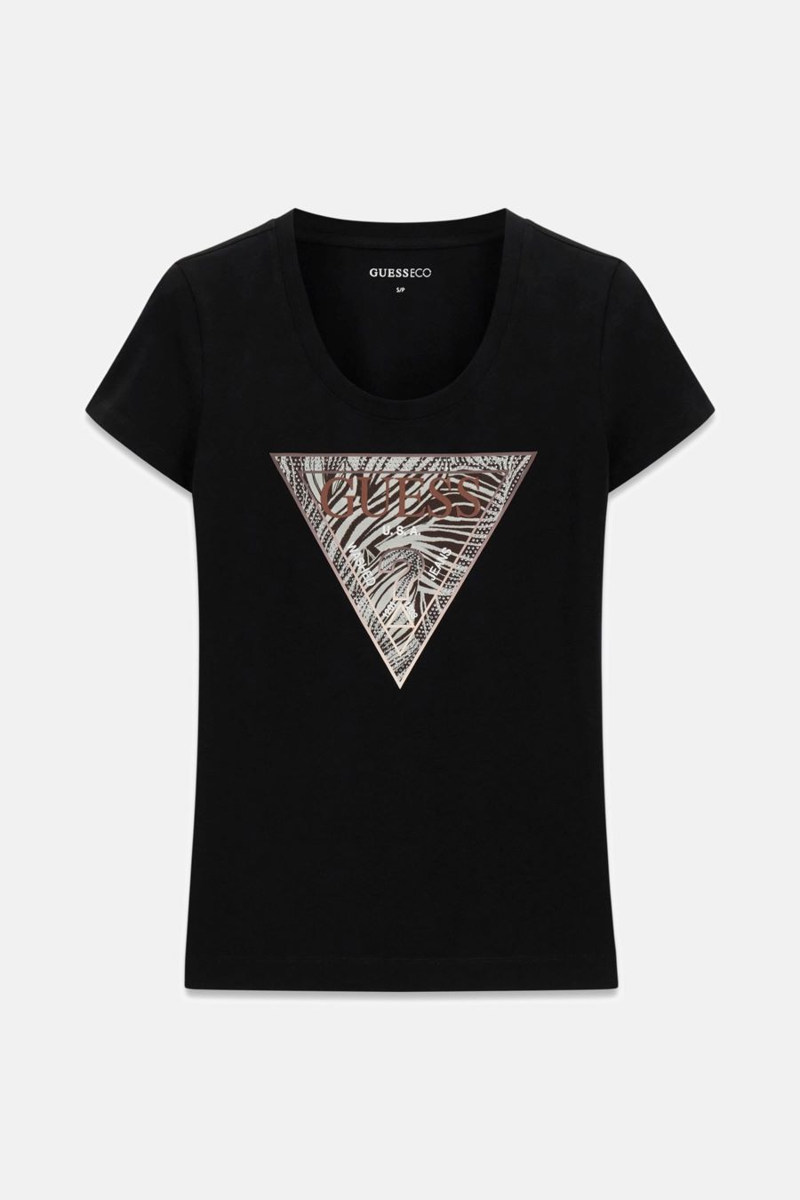 Guess T-shirt W6GI19K3042 SS CN ZEBRA TRIANGLE  Nero