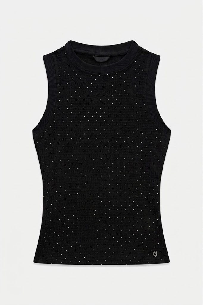 Guess Top SL FRANCINE SMOCK HOTFIX TOP Nero