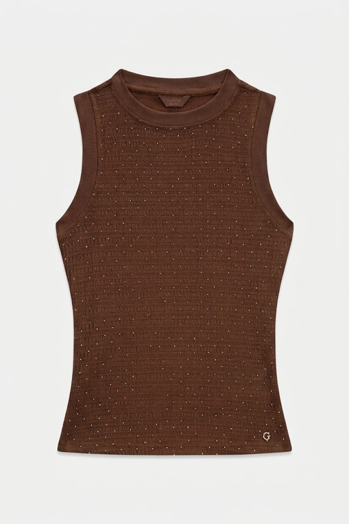 Guess Top SL FRANCINE SMOCK HOTFIX TOP Marrone