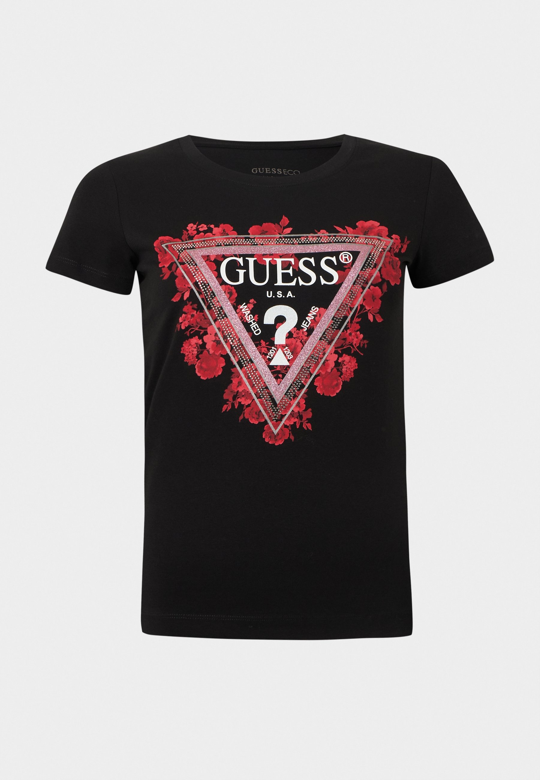 Guess T-shirt W6RI23JI314 SN CN FLOWERS TRIANGLE Nero 