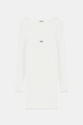 Guess T-shirt W5BK12KA0HI GJ LS SLIM RIB EMBRO Bianco