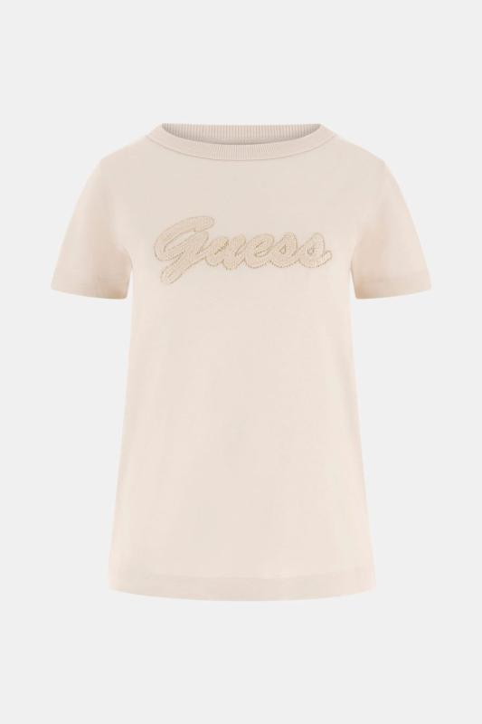 W6GI08K3023 SS CN 3D SCRIPT TEE Beige