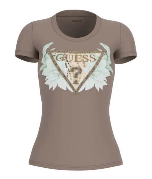 Guess T-shirt W6GI12K3027 SS CN FLOWER TRIANGLE  Marrone