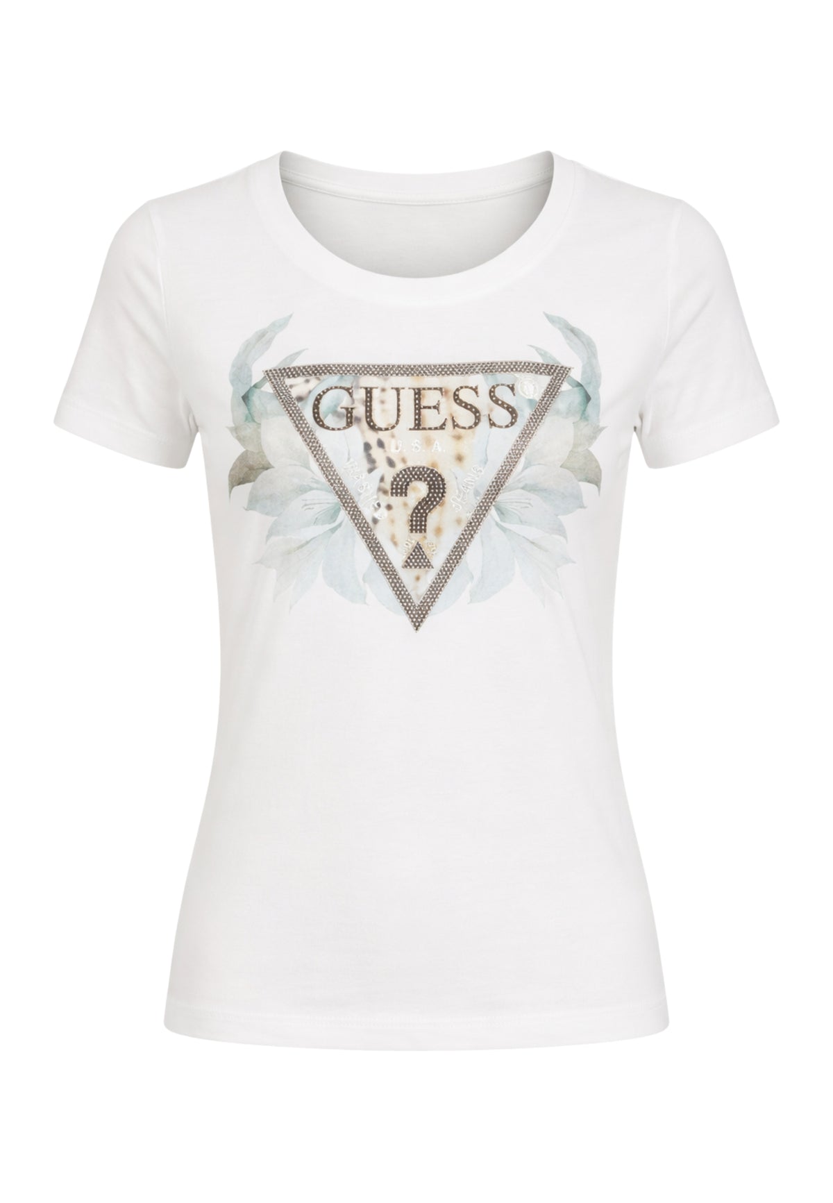 Guess T-shirt W6GI12K3027 SS CN FLOWER TRIANGLE  Bianco 