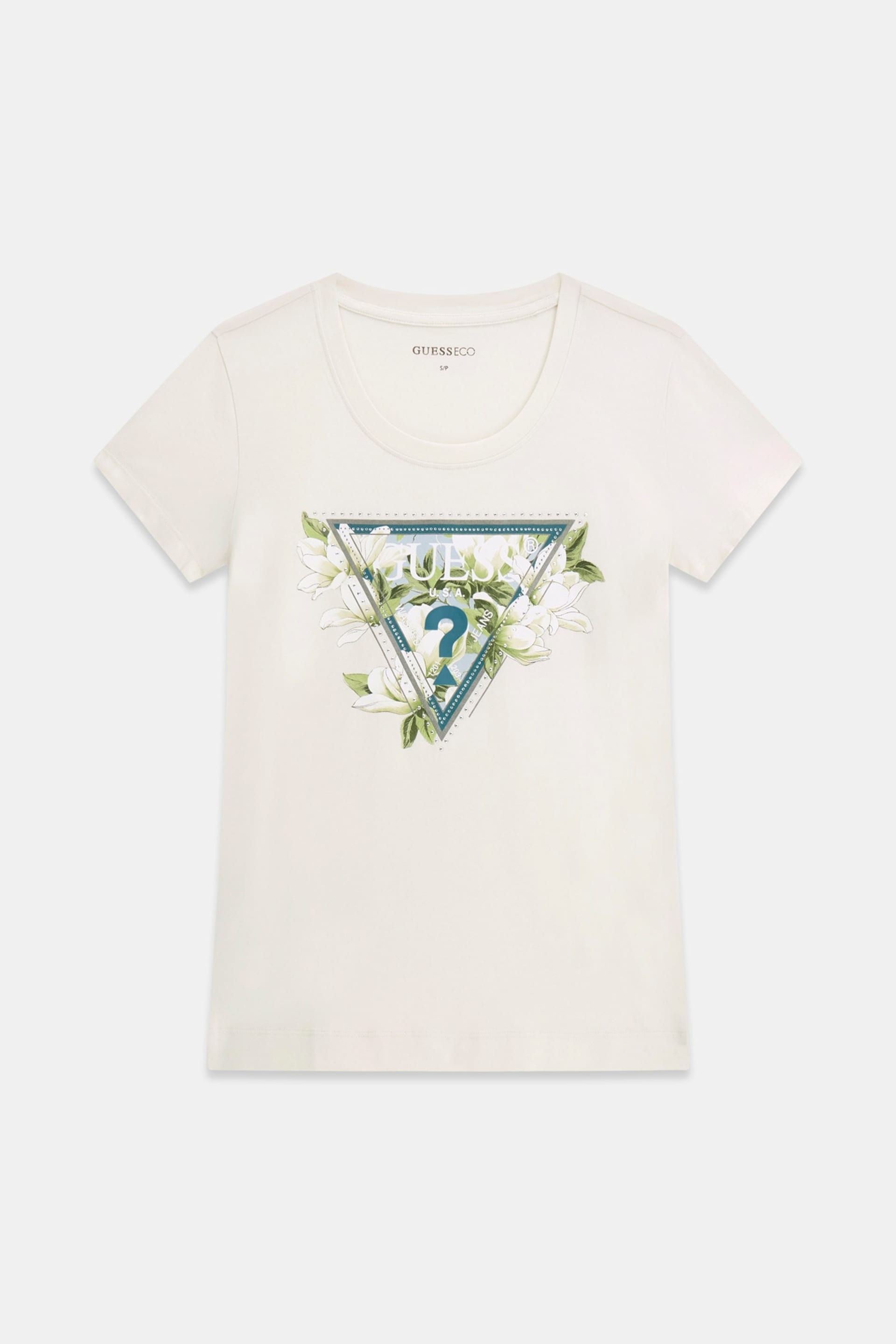 Guess T-shirt W6RI35J1314 SS CN CAMELIA TRIANGLE TEE Bianco