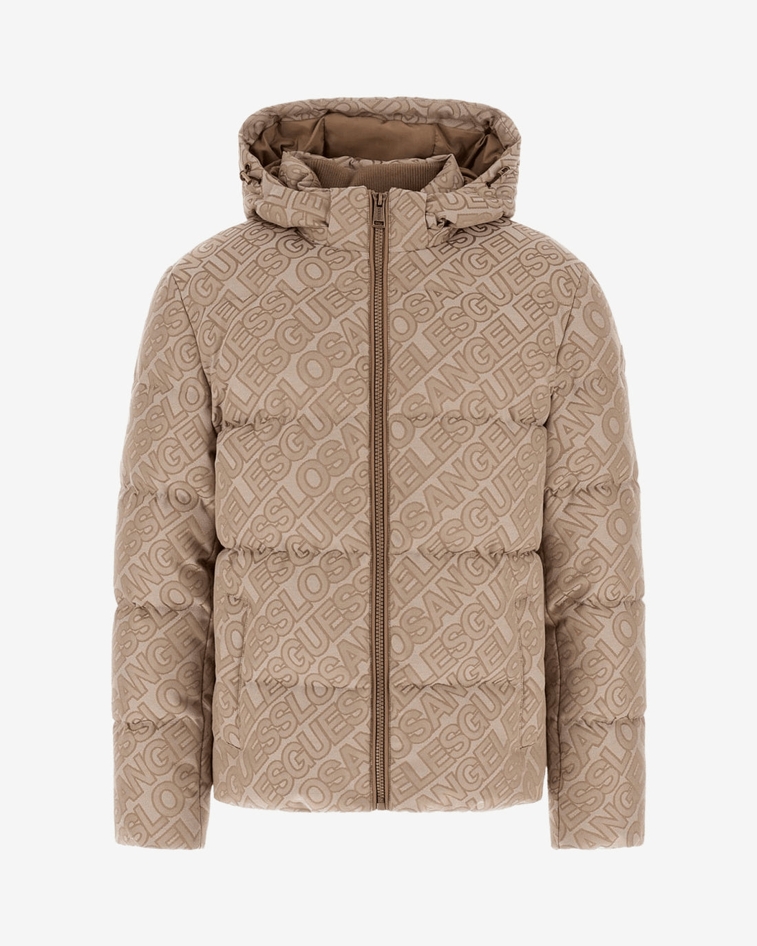 Giubbotto Puffer Guess Logo Beige Uomo - foto indossata