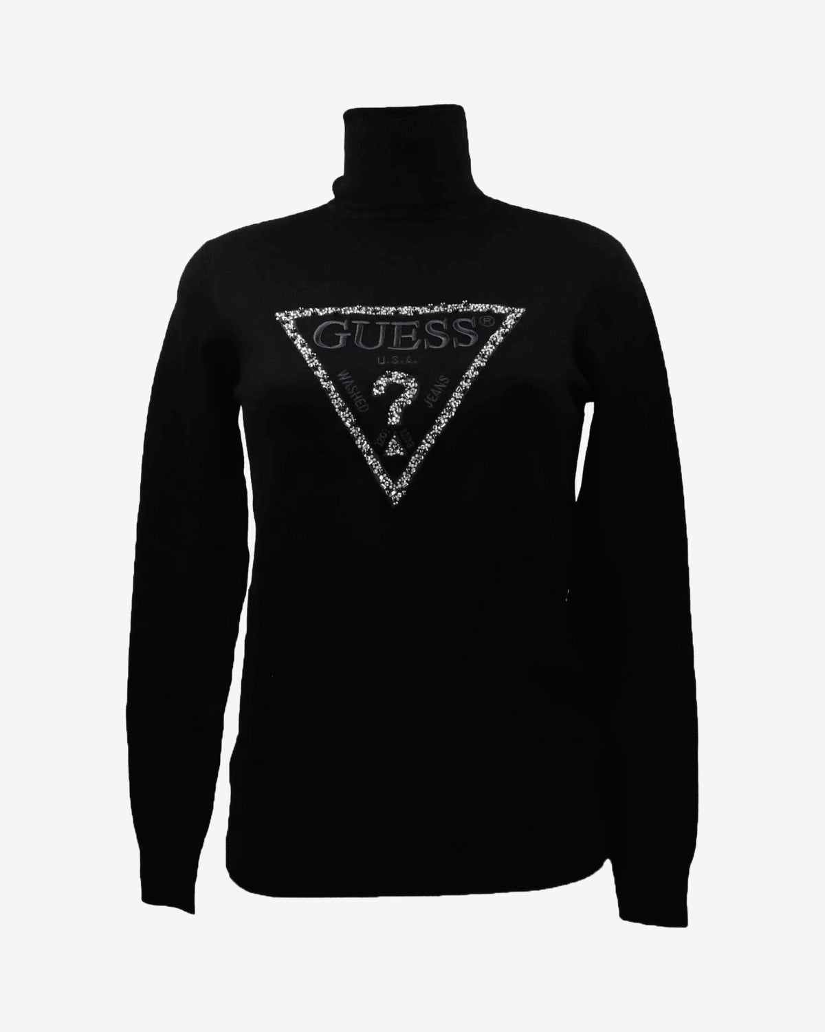 Guess Maglione Dolcevita Logo Strass Bianco
