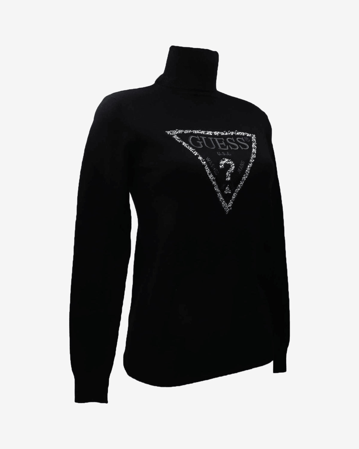 Guess Maglione Dolcevita Logo Strass Bianco