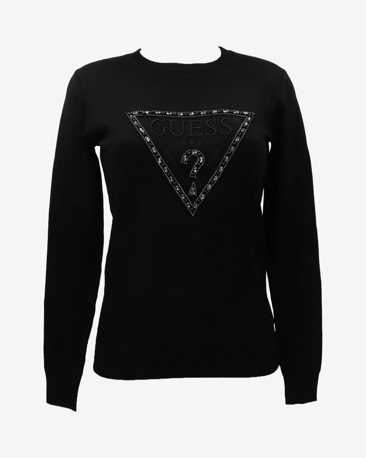 Guess Maglione Logo Strass Nero Donna