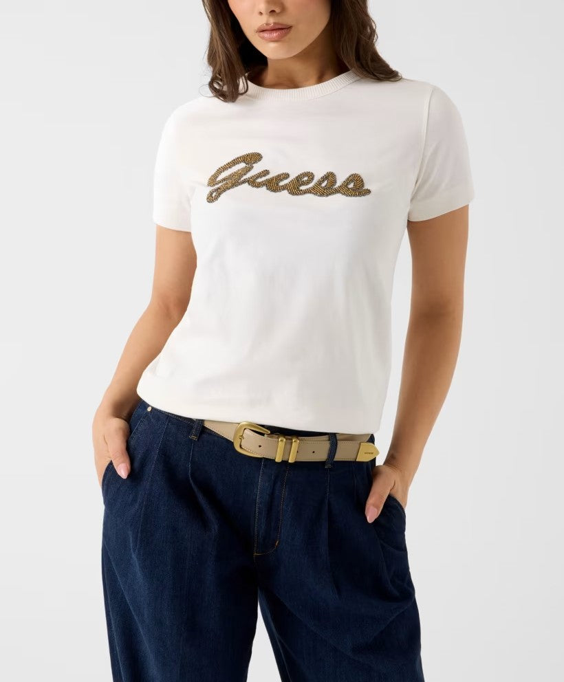 T-shirt Guess W6YI29K4348  SS CN BEADS SCRIPT TEE