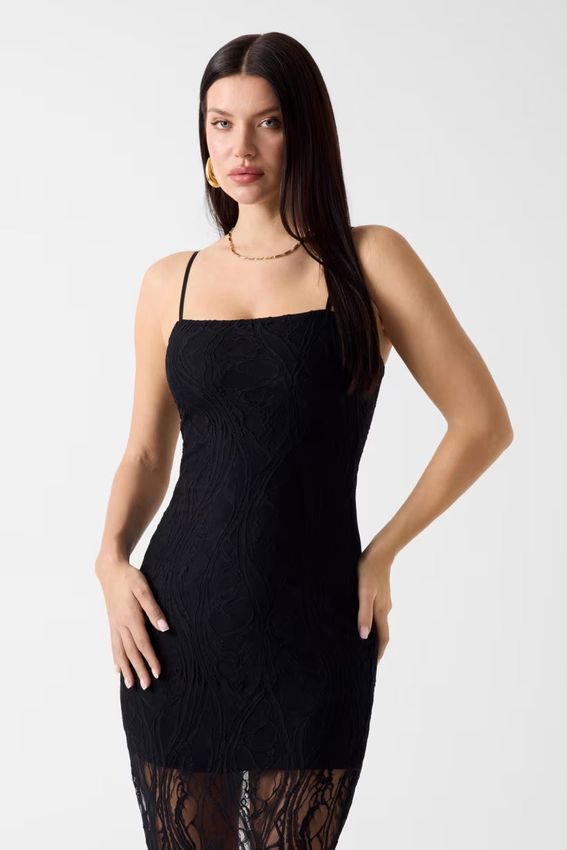 Vestiti Guess W6YK12K4359 EVELYN STRAPS LONG LACE DRESS