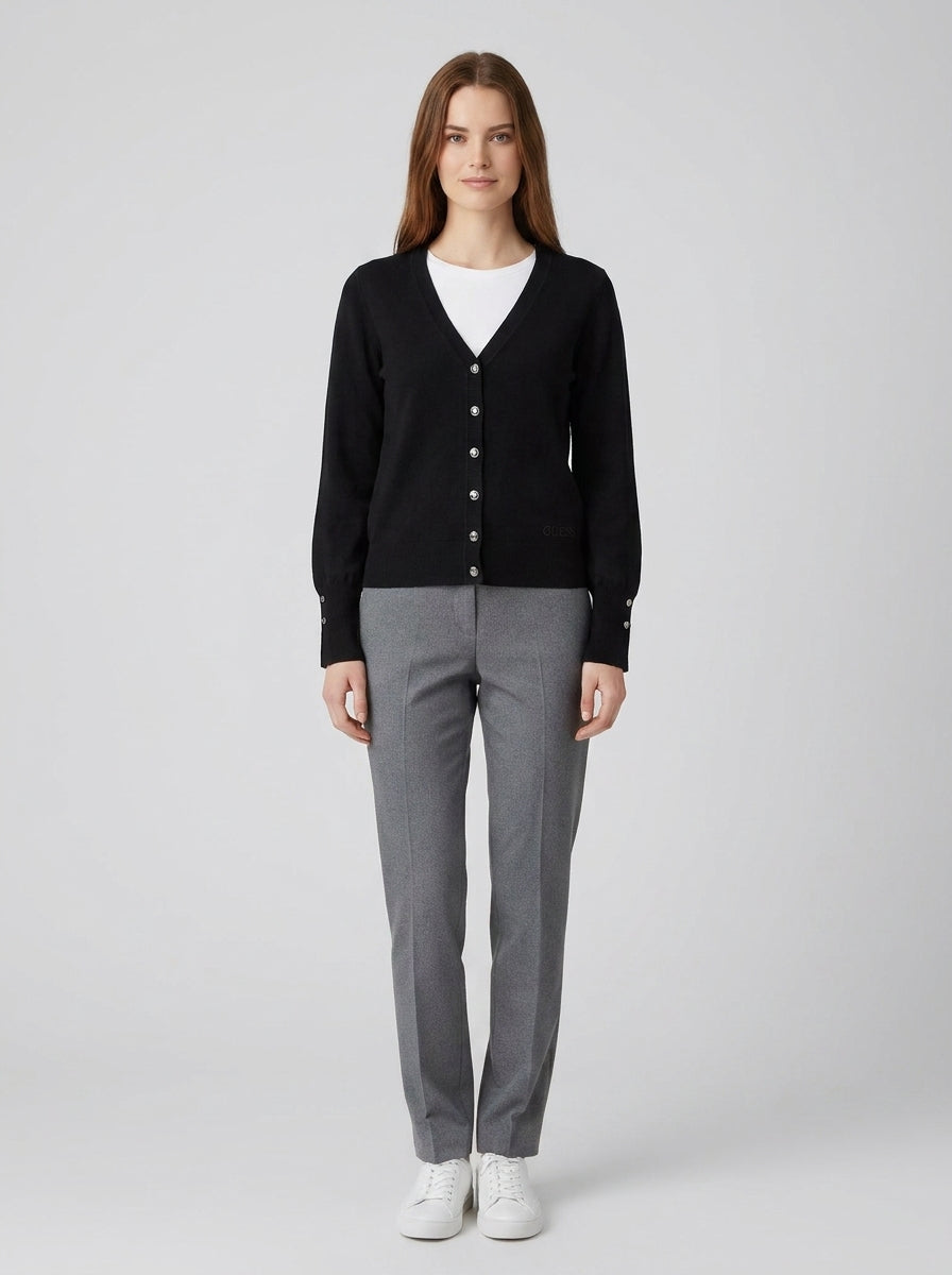 Cardigan Guess Nero Cotone Donna - foto indossata