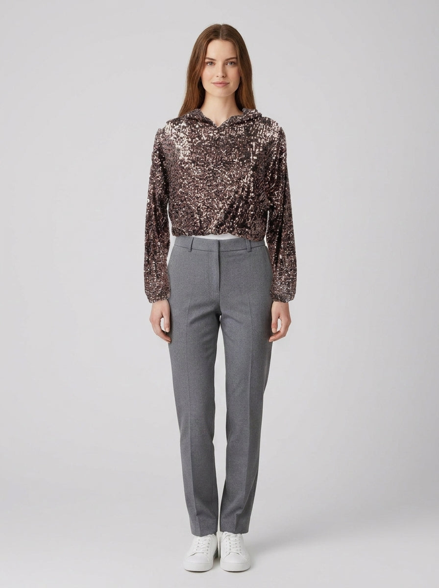 Felpe Crop top paillettes 91029 - foto indossata