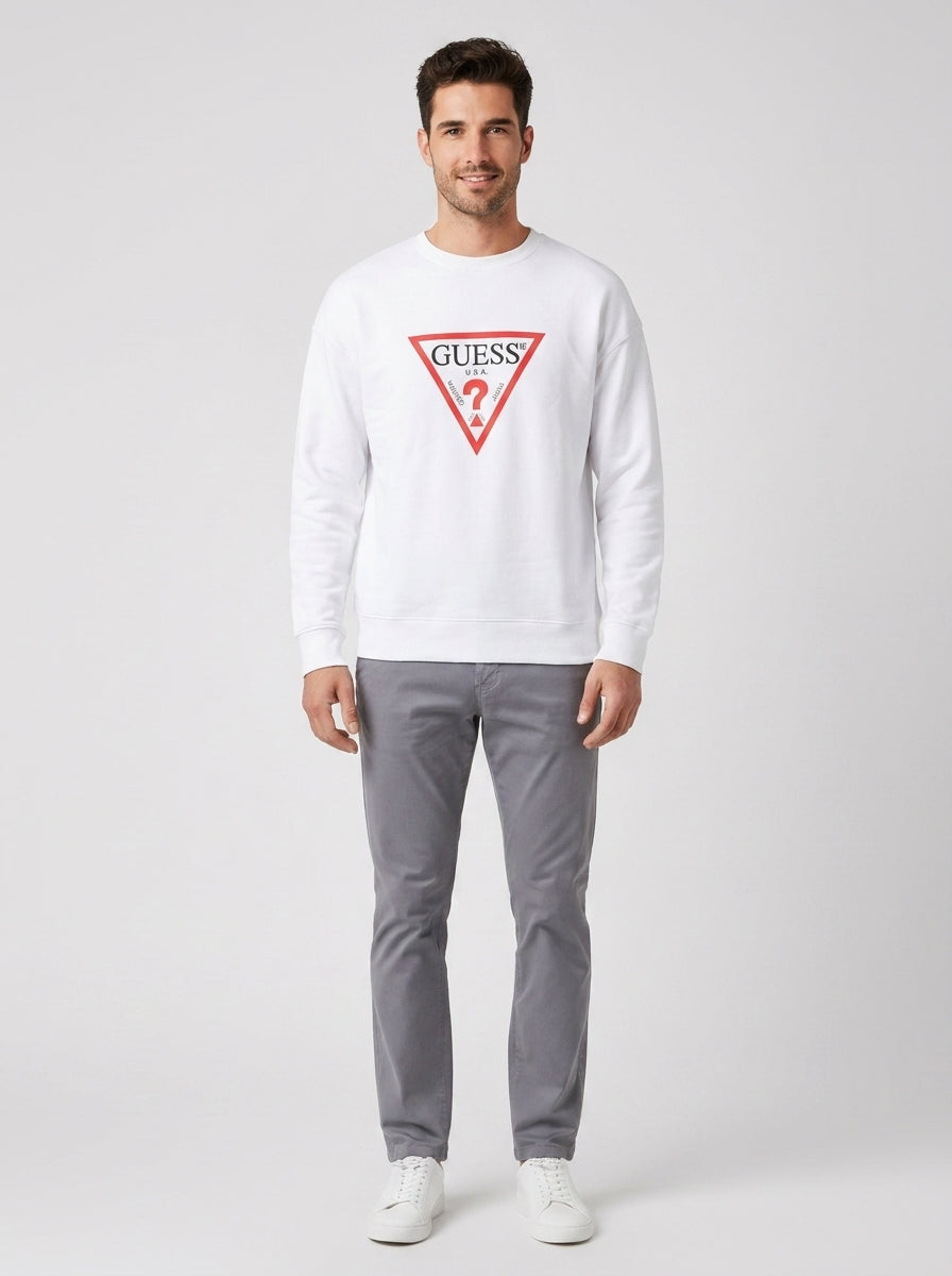 Felpa Guess Triangle Logo Bianca Uomo - foto indossata