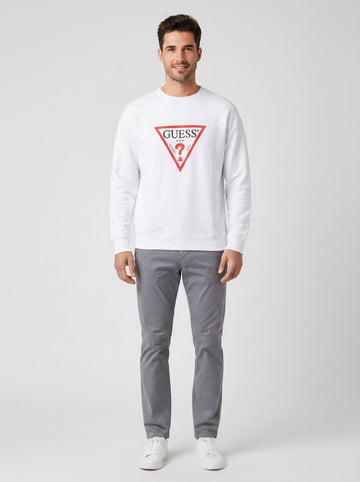 Felpa Guess Triangle Logo Bianca Uomo - foto indossata
