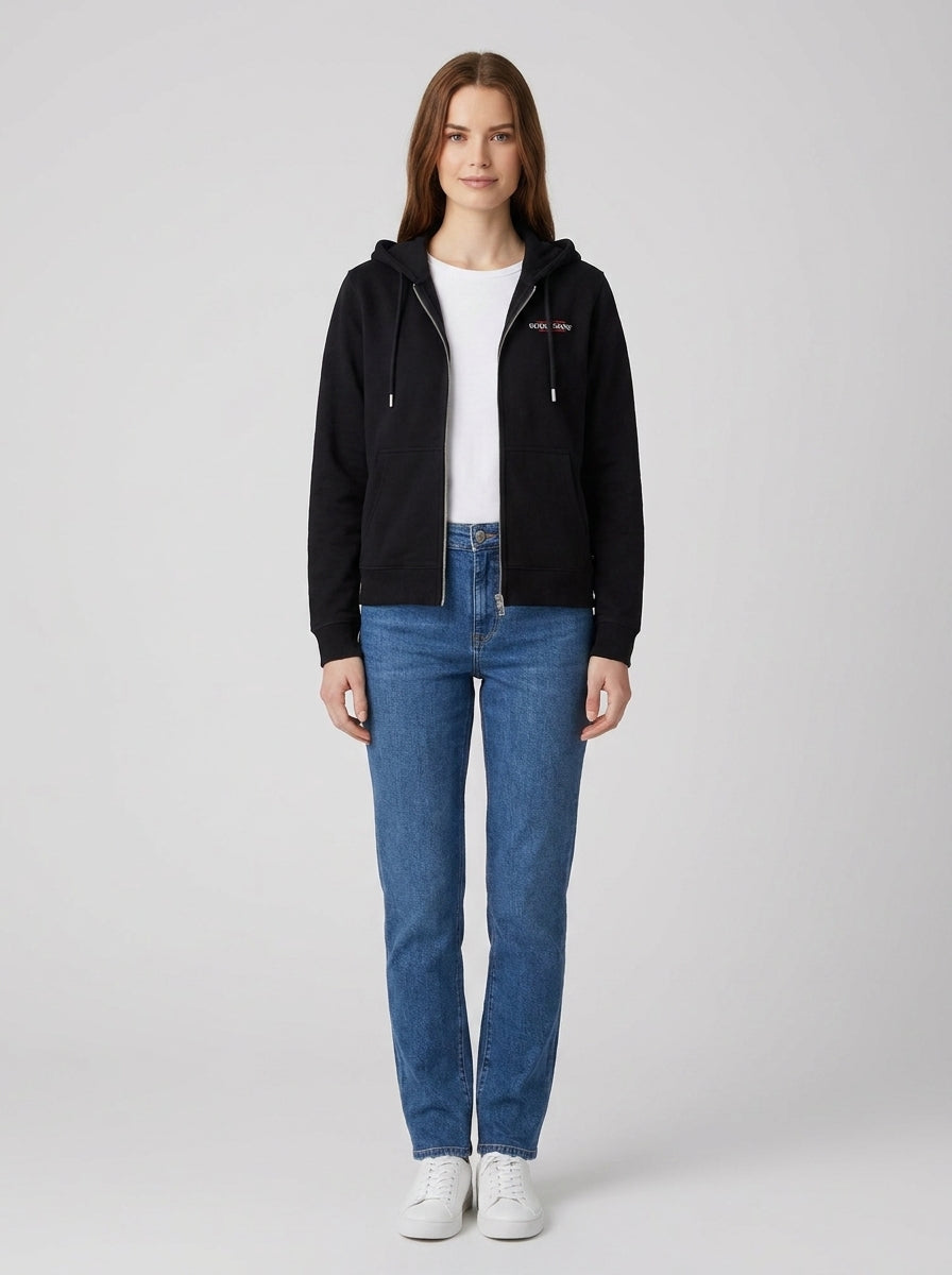 Felpa Guess Zip Hood Bianca Donna - foto indossata