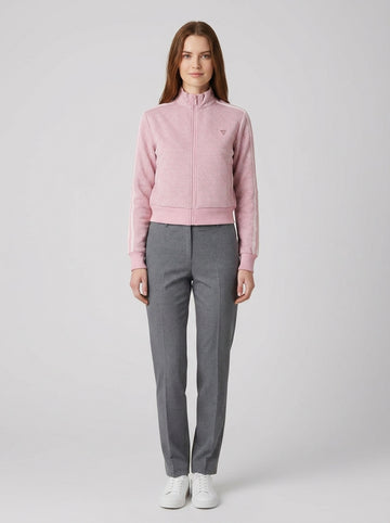 Felpa Guess Full Zip Logo Rosa Donna - foto indossata