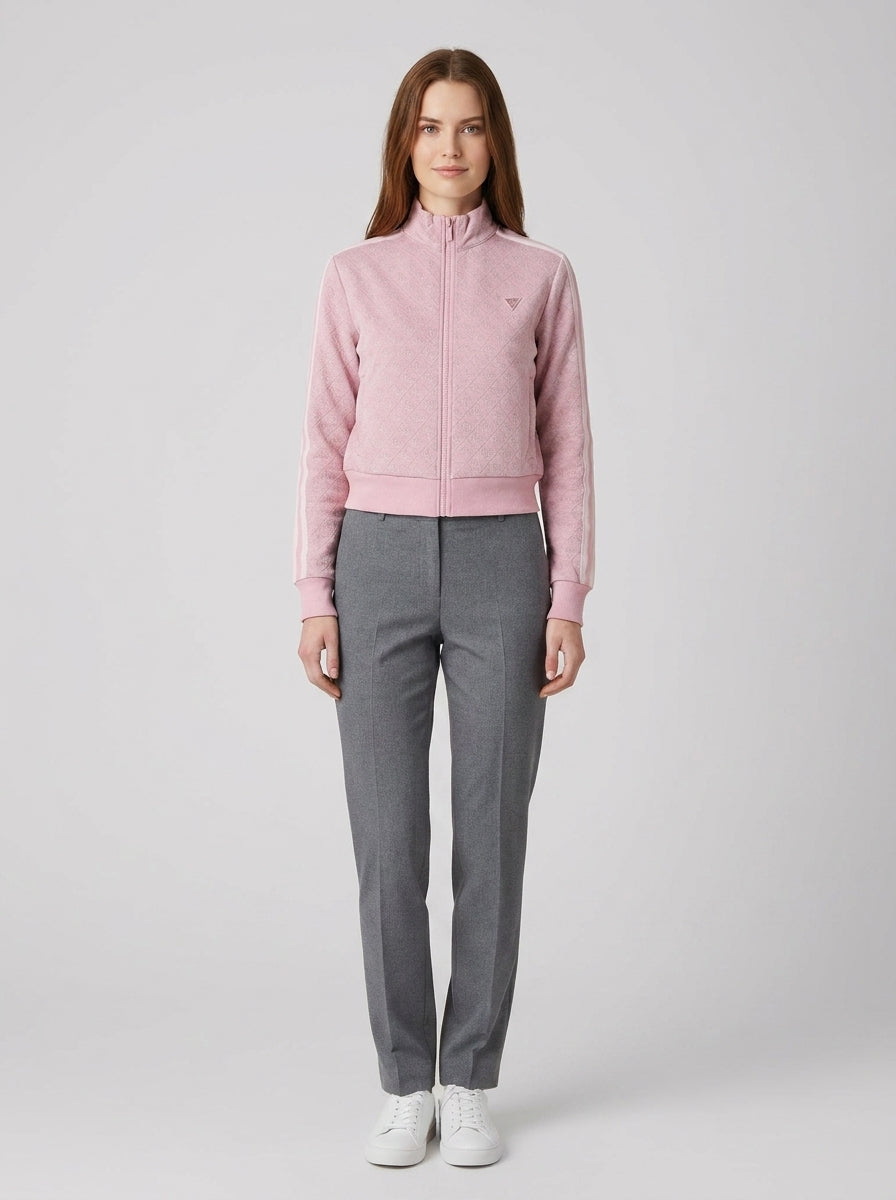 Felpa Guess Full Zip Logo Rosa Donna - foto indossata
