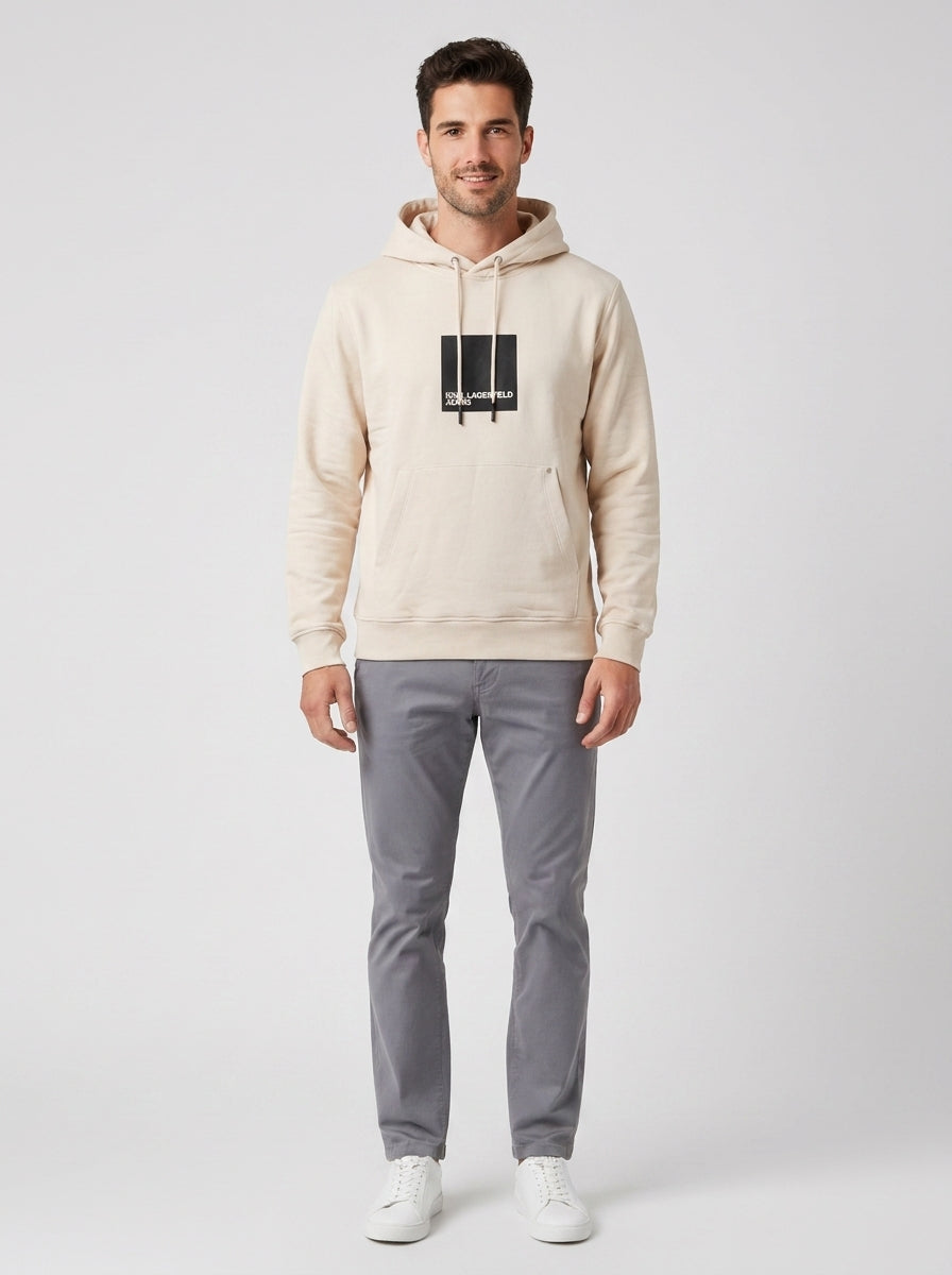 Karl Lagerfeld Felpa Hoodie Logo Beige - foto indossata
