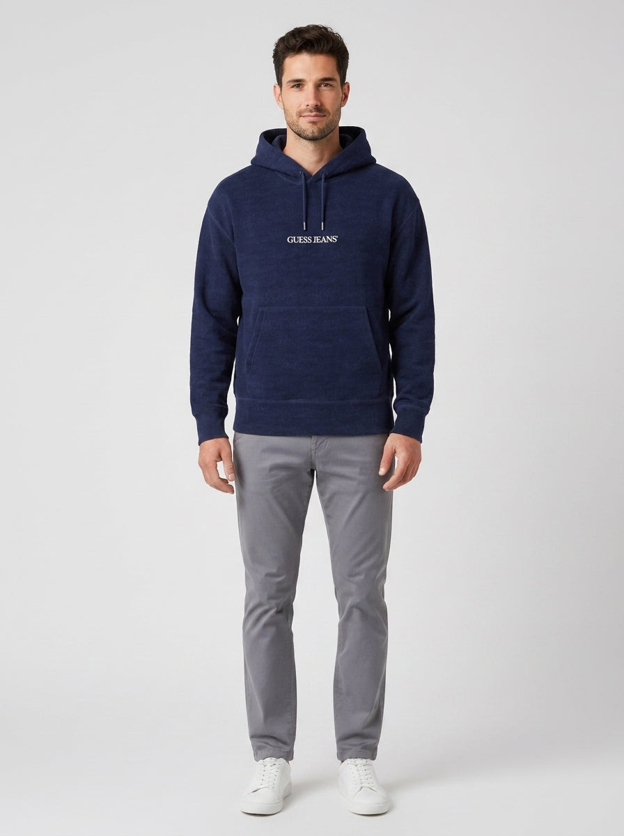 Felpa Uomo Guess Cotone Denim Hoodie - foto indossata