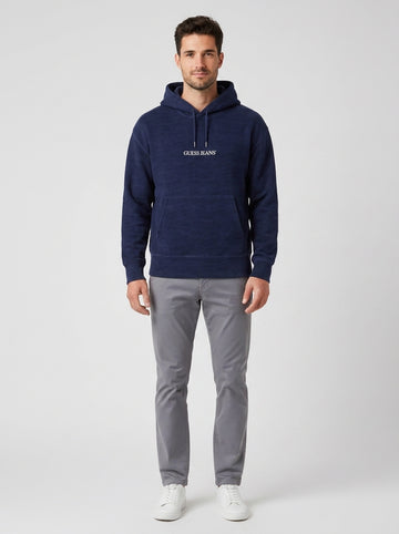 Felpa Uomo Guess Cotone Denim Hoodie - foto indossata