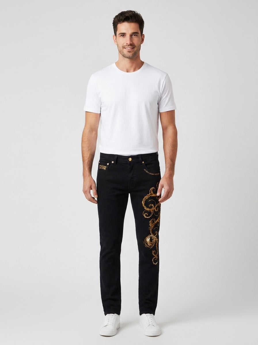 Jeans Versace Slim Barocco Nero Uomo - foto indossata