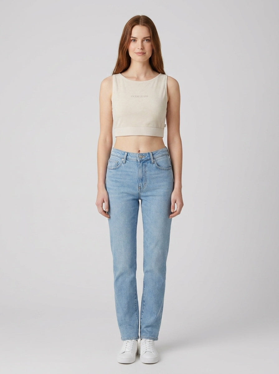 Maglia Cropped Guess Bianca Donna - foto indossata