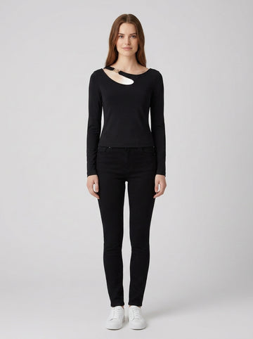 Maglia Guess Eleanor Buckle Nera Donna - foto indossata