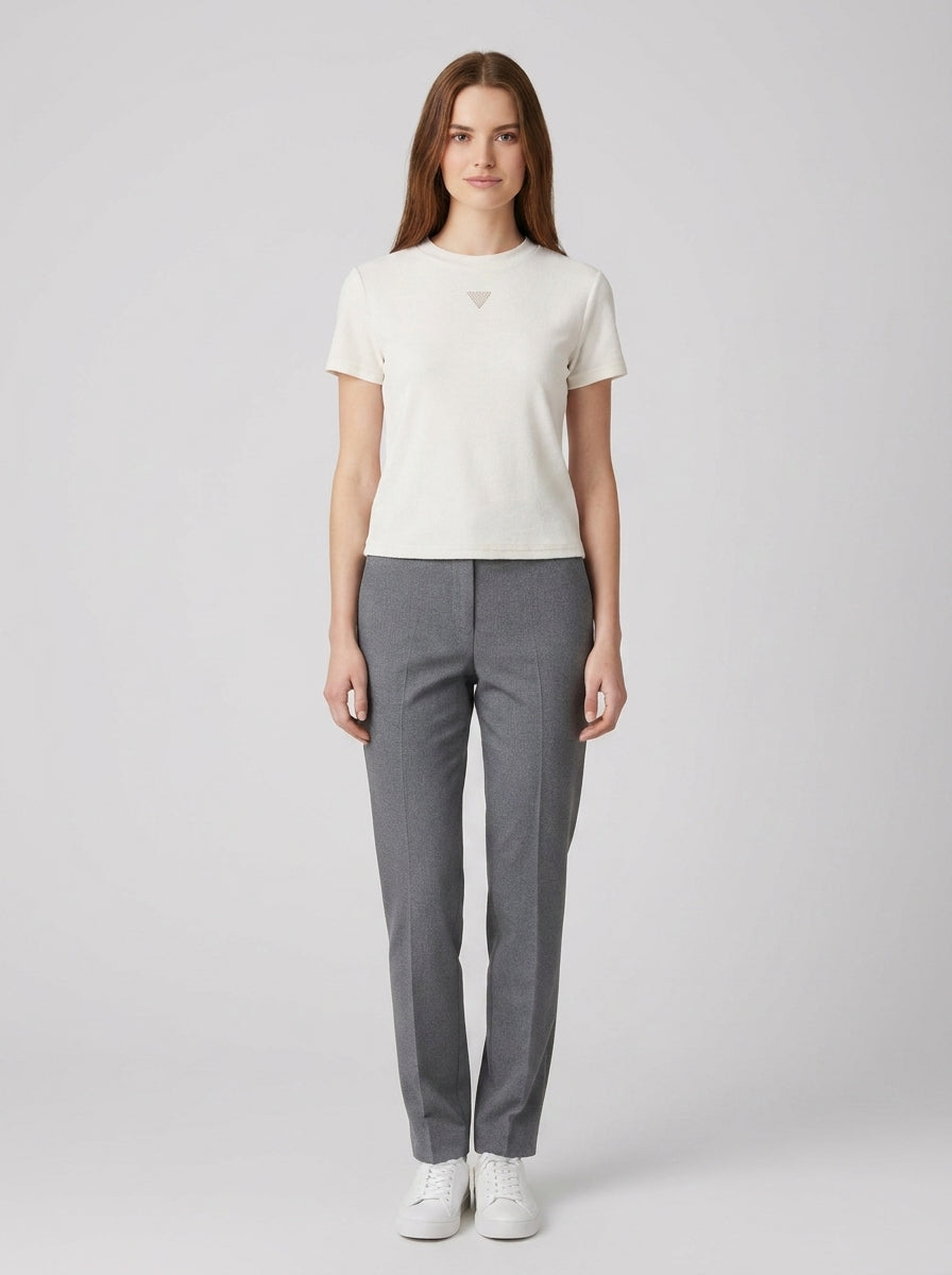 Maglia Guess cotone bianco donna strass - foto indossata