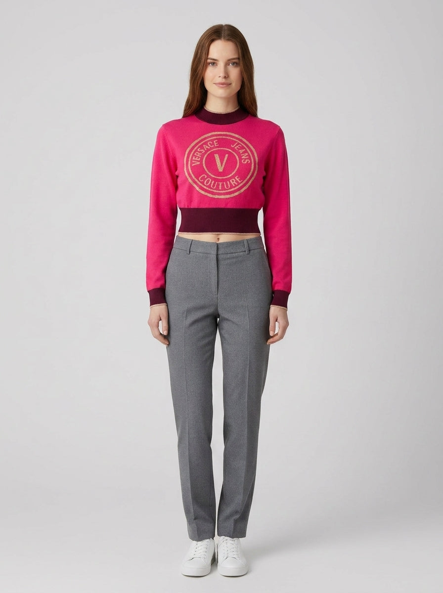Maglione Versace Cropped Logo Fucsia