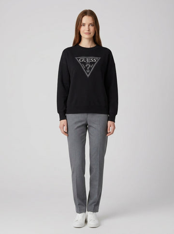 Guess Felpa Triangle Glitter Grigio Donna - foto indossata