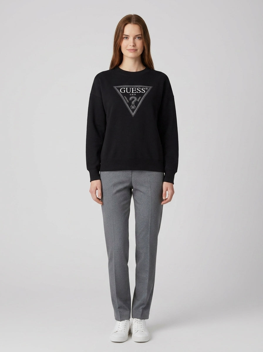 Guess Felpa Triangle Glitter Grigio Donna - foto indossata