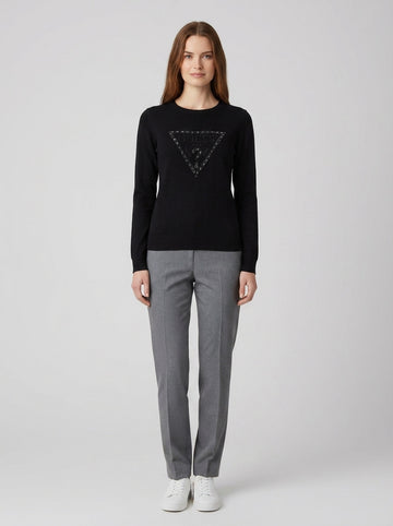 Guess Maglione Logo Strass Nero Donna - foto indossata