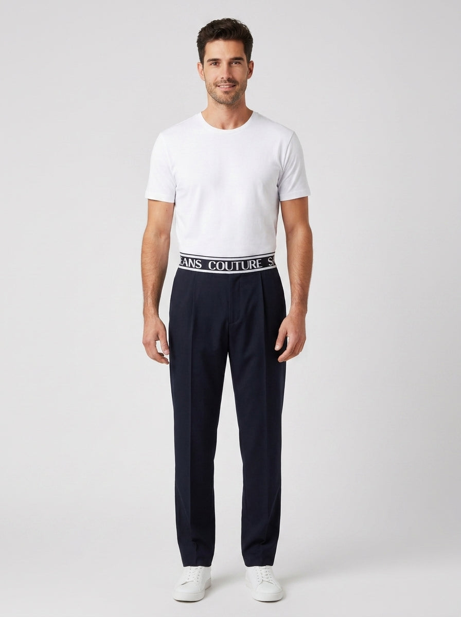 Pantaloni Versace Logo Canvas Nero - foto indossata
