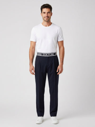 Pantaloni Versace Logo Canvas Nero - foto indossata