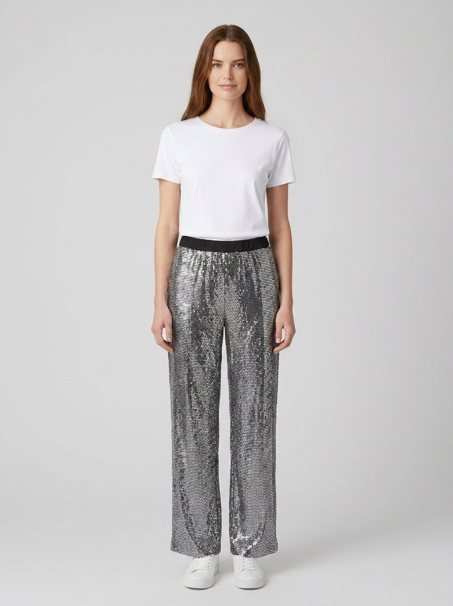 Pantaloni PANTALONE ZAMPA PAILLETTES - foto indossata