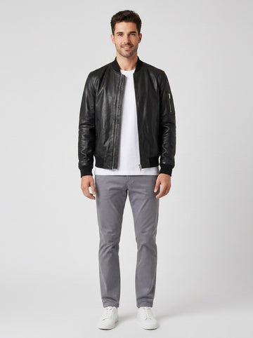 UMA25452GB3C REAL LEATHER BOMBER GR - foto indossata